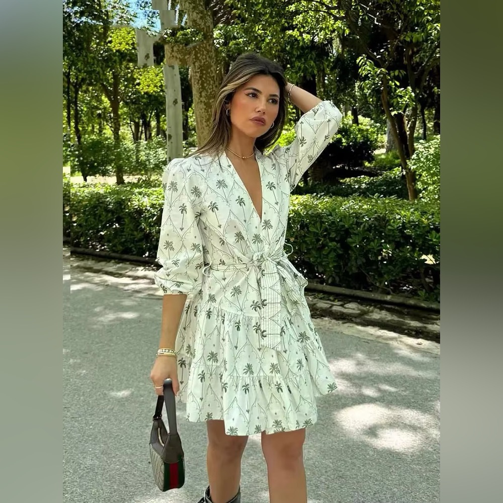SS24 PRINTED SHORT DRESS ZW COLLECTION with Palm Print